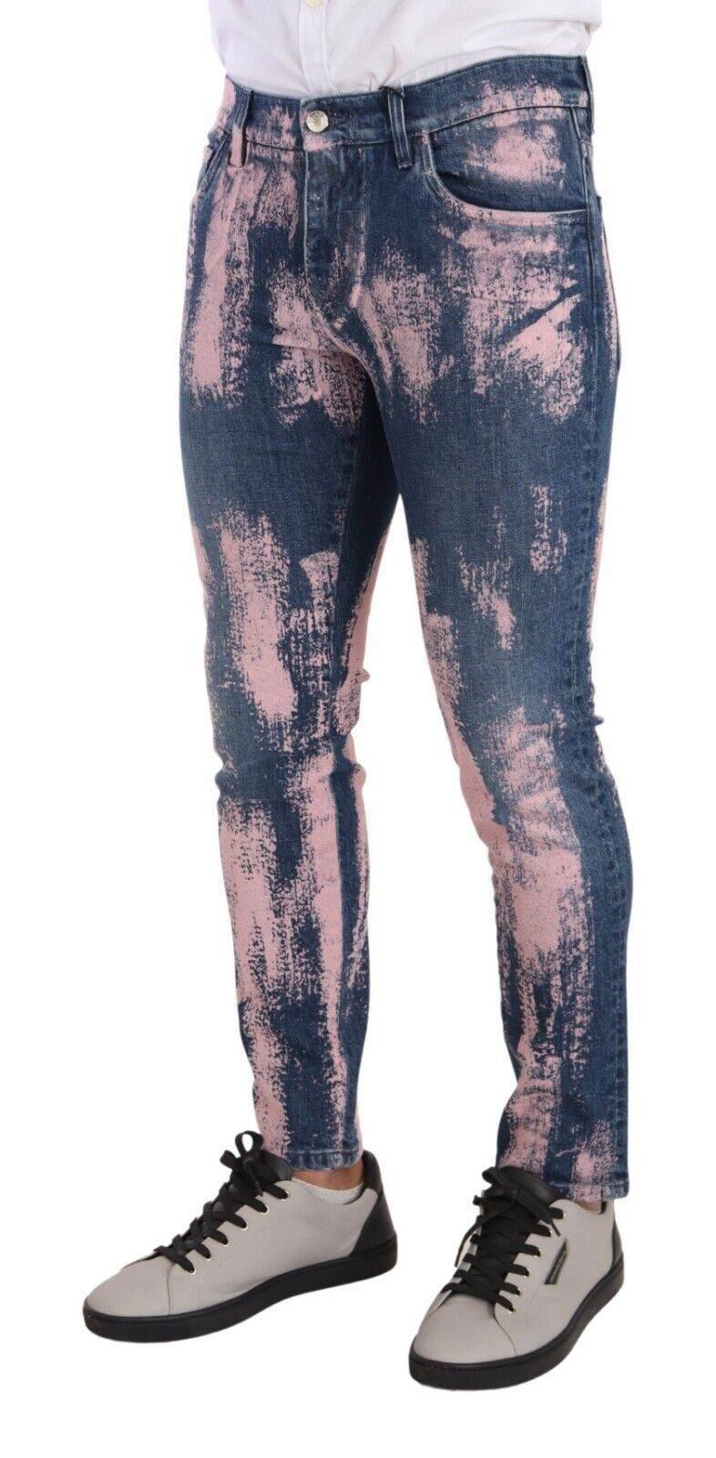 Dolce & Gabbana Blue Pink Tie Dye Cotton Skinny Denim Jeans - Hilstor