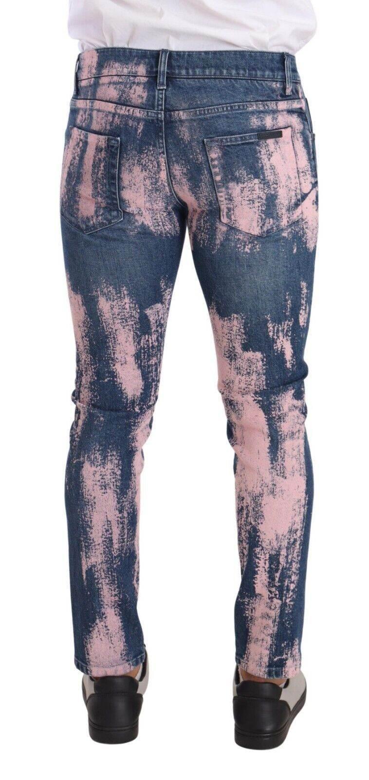 Dolce & Gabbana Blue Pink Tie Dye Cotton Skinny Denim Jeans - Hilstor