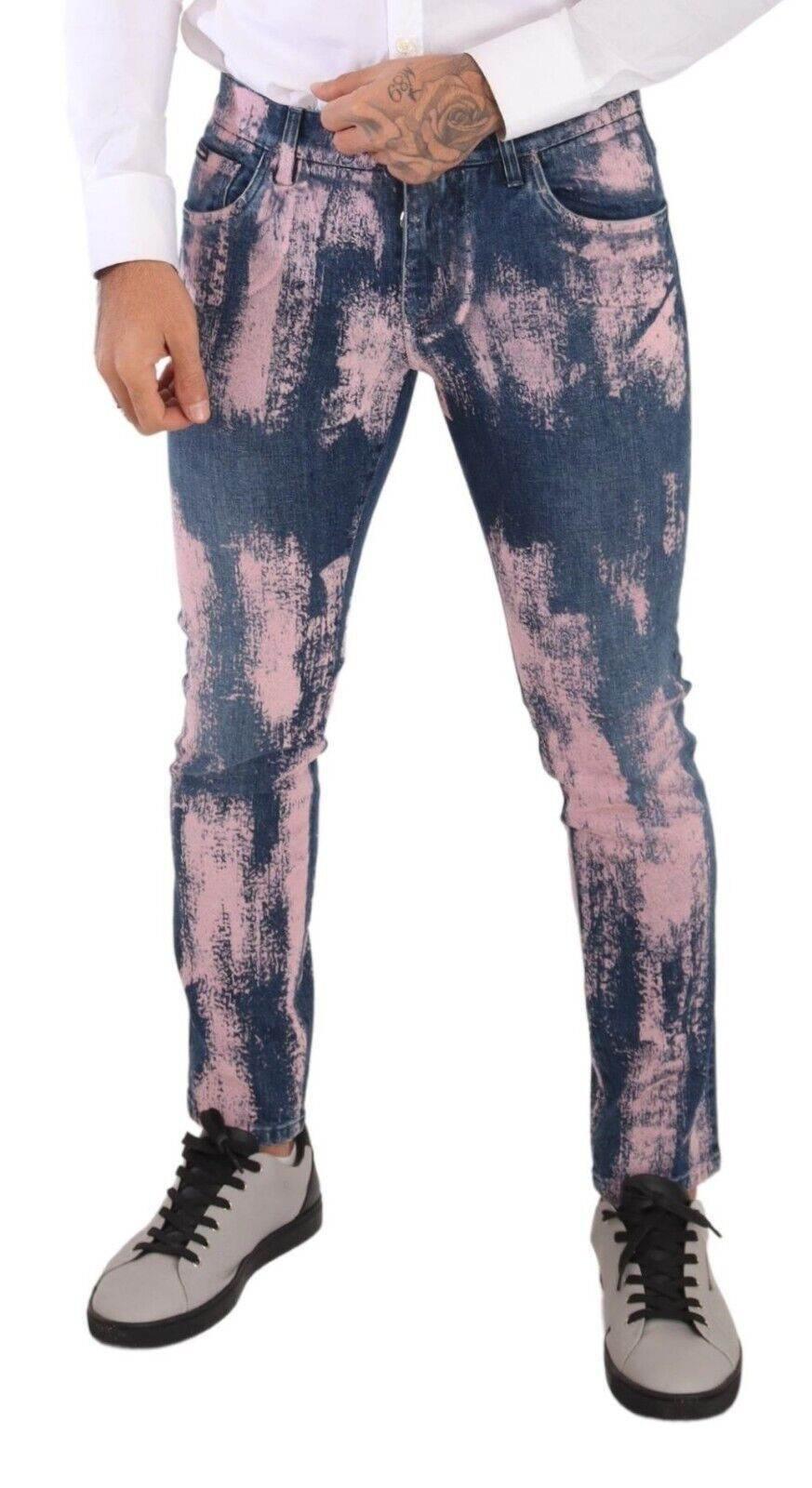 Dolce & Gabbana Blue Pink Tie Dye Cotton Skinny Denim Jeans - Hilstor