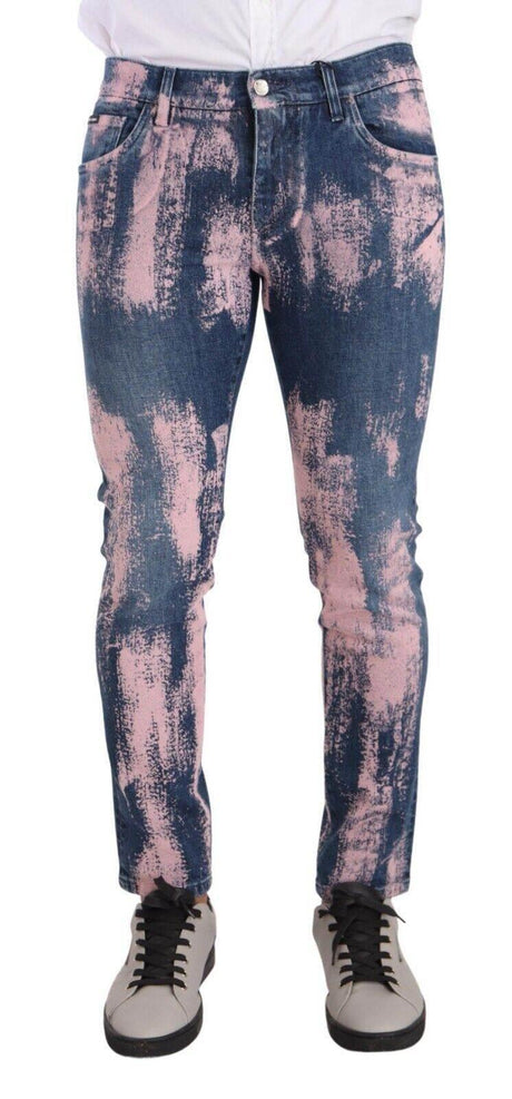 Dolce & Gabbana Blue Pink Tie Dye Cotton Skinny Denim Jeans - Hilstor