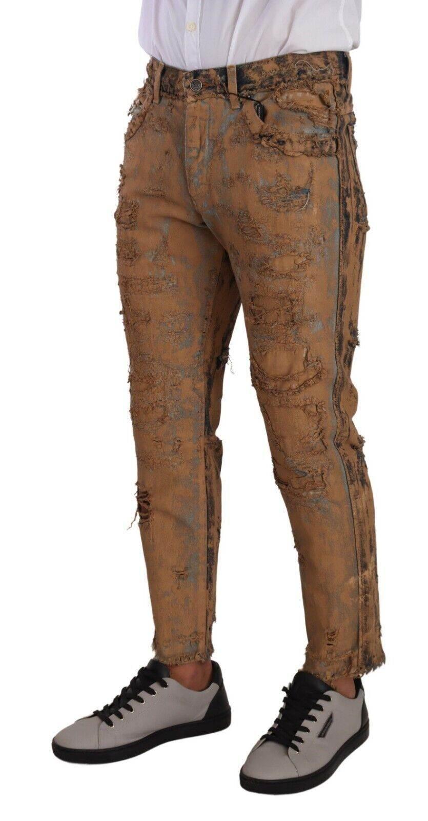 Dolce & Gabbana Brown Distressed Cotton Regular Denim Jeans - Hilstor