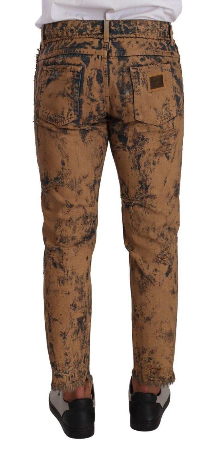 Dolce & Gabbana Brown Distressed Cotton Regular Denim Jeans - Hilstor