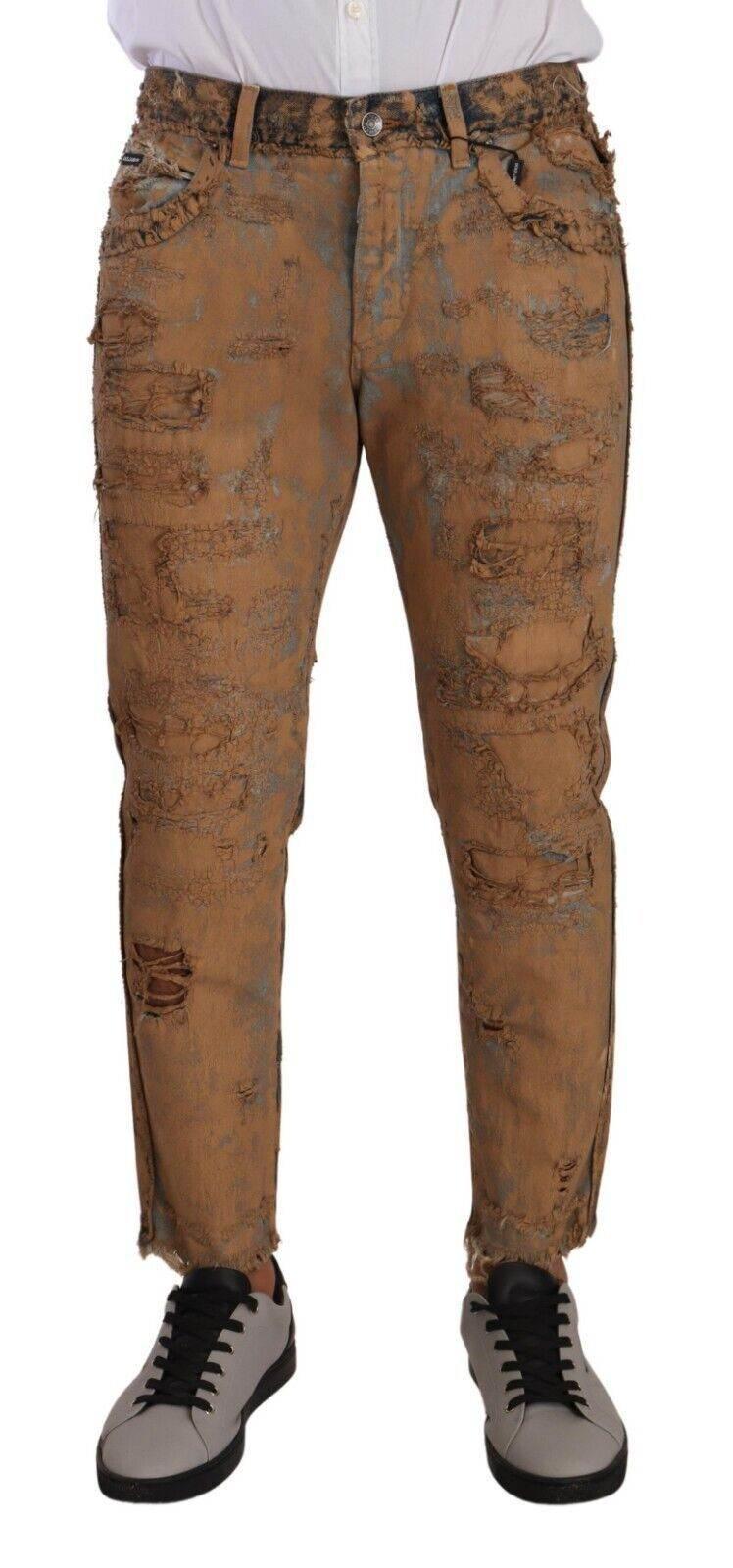Dolce & Gabbana Brown Distressed Cotton Regular Denim Jeans - Hilstor
