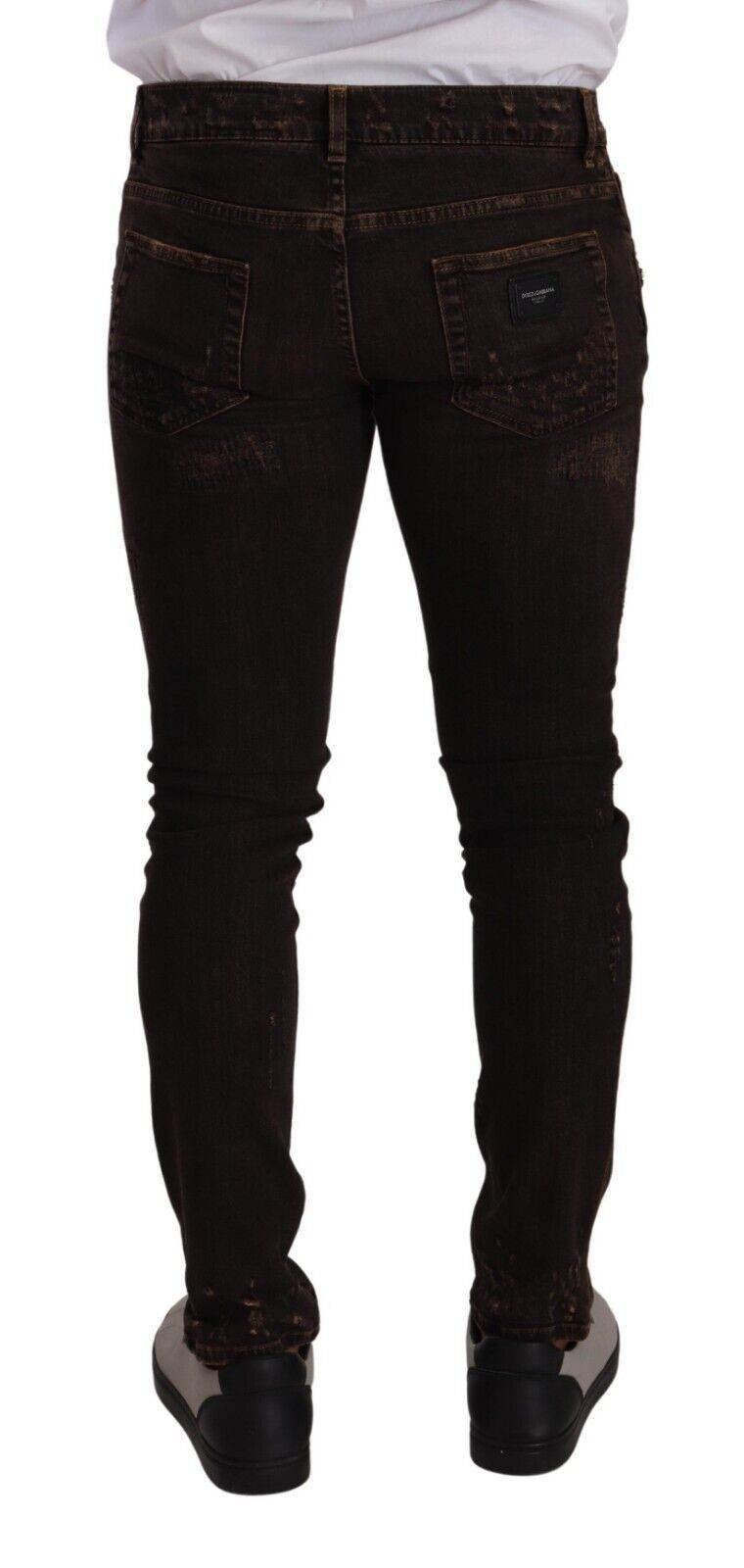 Dolce & Gabbana Brown Distressed Slim Fit Skinny Denim Jeans - Hilstor