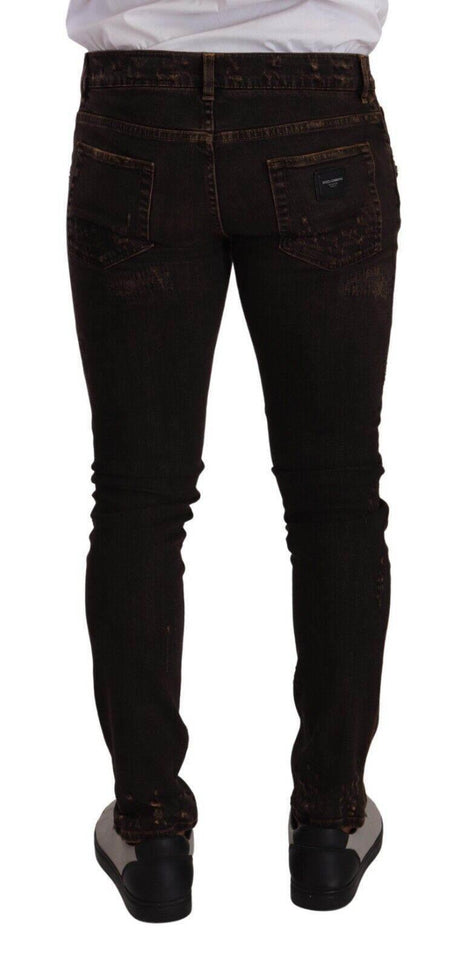 Dolce & Gabbana Brown Distressed Slim Fit Skinny Denim Jeans - Hilstor