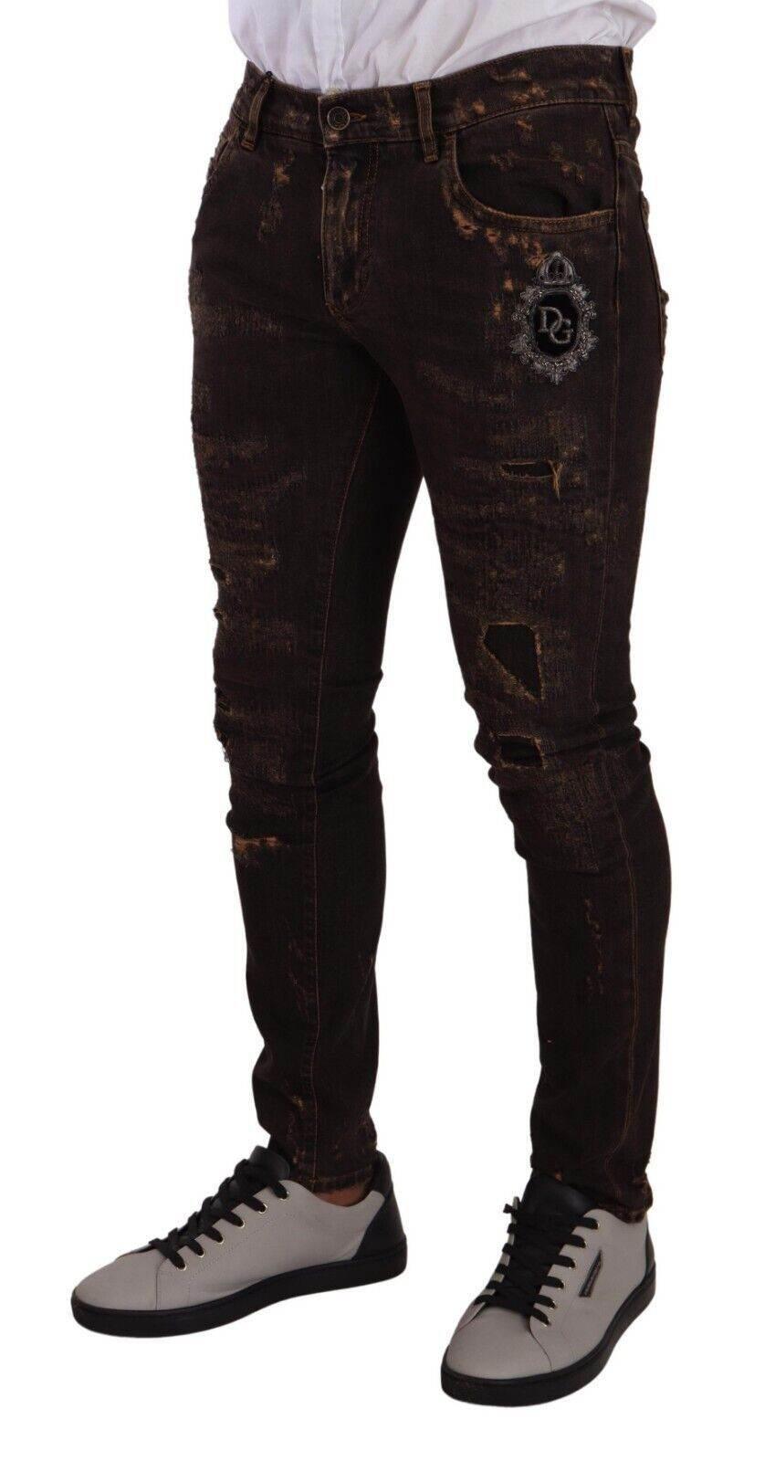 Dolce & Gabbana Brown Distressed Slim Fit Skinny Denim Jeans - Hilstor