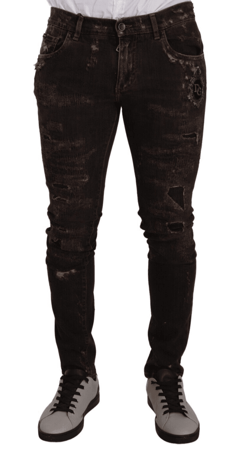 Dolce & Gabbana Brown Distressed Slim Fit Skinny Denim Jeans - Hilstor