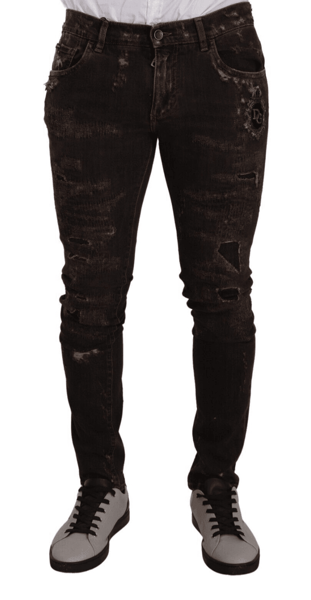 Dolce & Gabbana Brown Distressed Slim Fit Skinny Denim Jeans - Hilstor