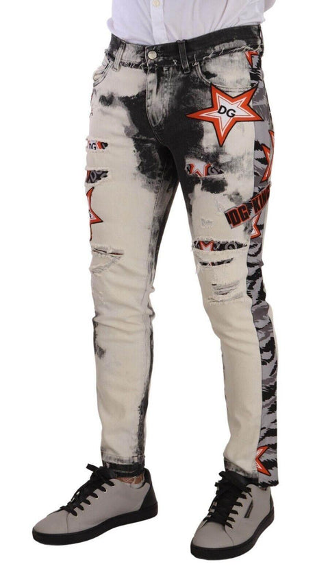 Dolce & Gabbana Chic Slim Fit Star Motif Denim Jeans - Hilstor