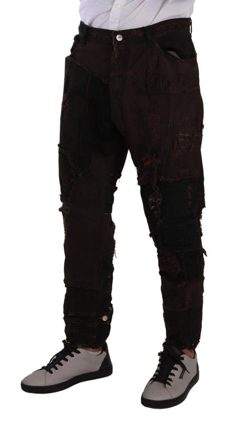 Dolce & Gabbana Brown Cotton Distressed Regular Denim Jeans - Hilstor