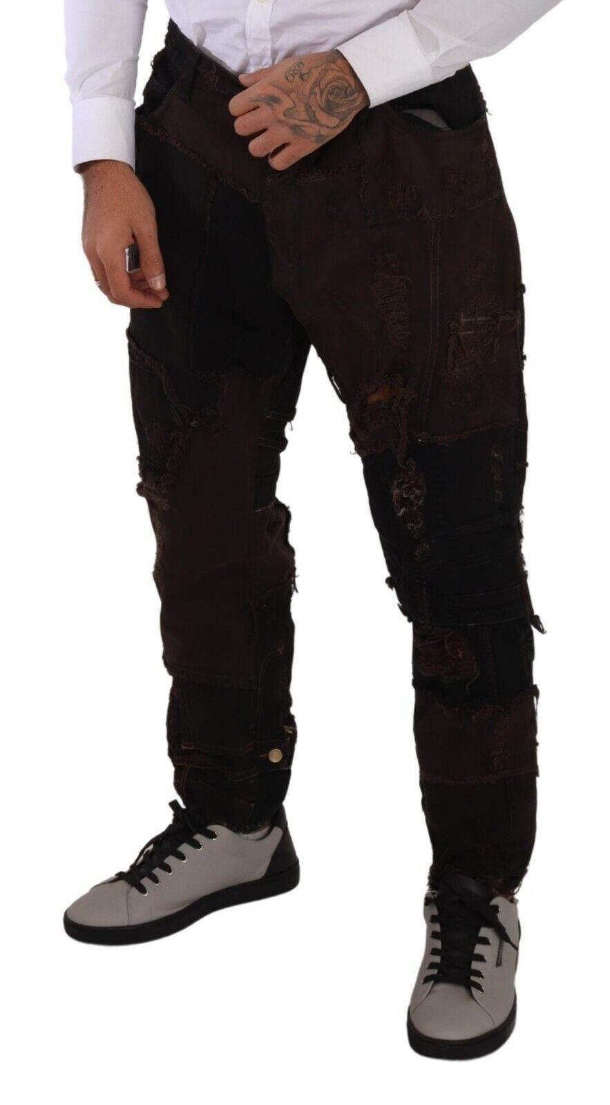 Dolce & Gabbana Brown Cotton Distressed Regular Denim Jeans - Hilstor