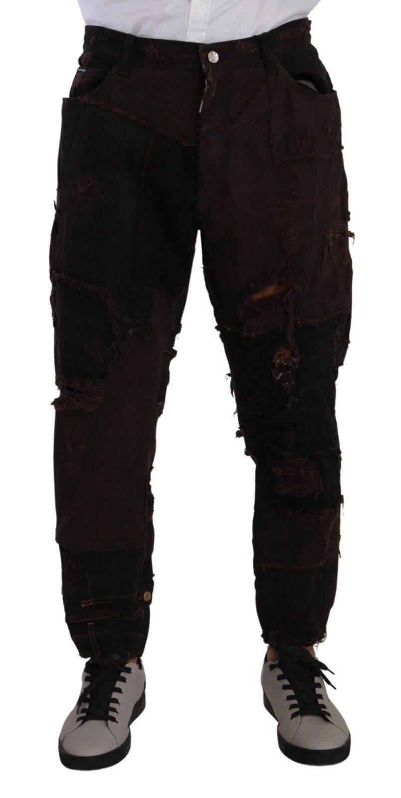 Dolce & Gabbana Brown Cotton Distressed Regular Denim Jeans - Hilstor