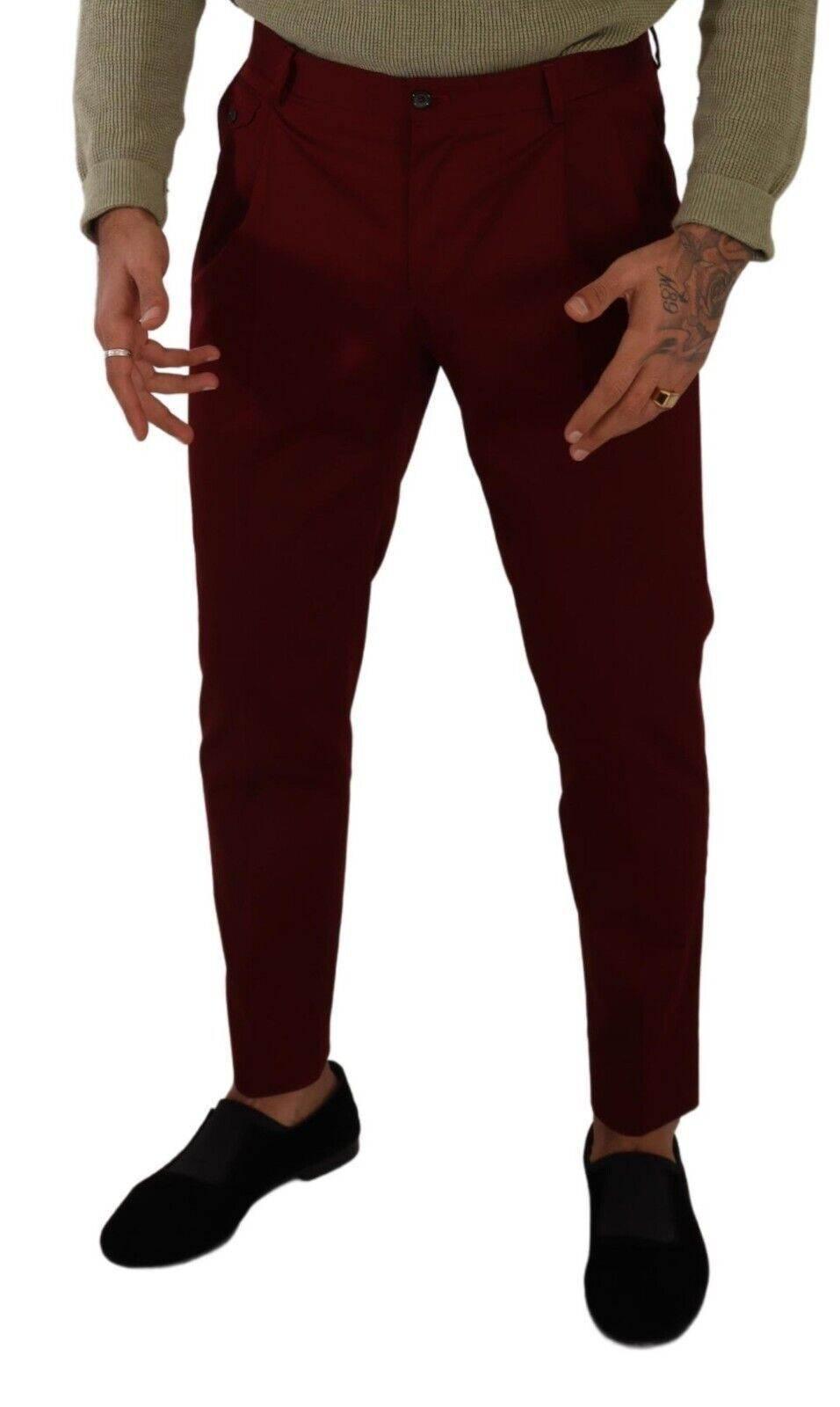 Dolce & Gabbana Dark Red Cotton Mens Chinos Trouser Dress Pants - Hilstor
