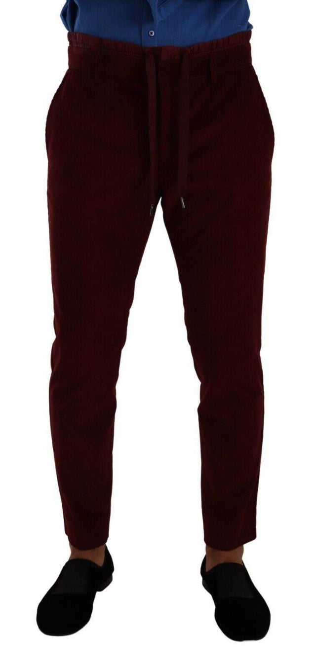 Dolce & Gabbana Bordeaux Velvet Mens Formal Trouser Dress Pants - Hilstor