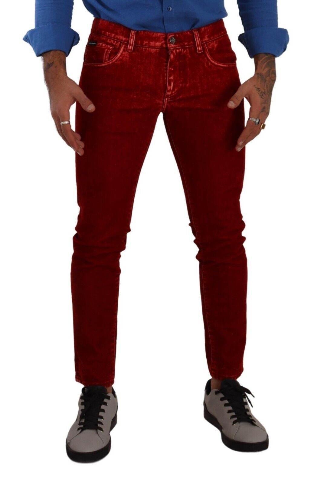 Dolce & Gabbana Ravishing Red Slim Fit Designer Jeans - Hilstor