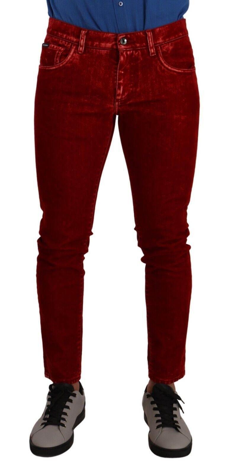 Dolce & Gabbana Ravishing Red Slim Fit Designer Jeans - Hilstor