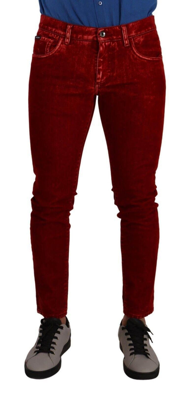 Dolce & Gabbana Ravishing Red Slim Fit Designer Jeans - Hilstor