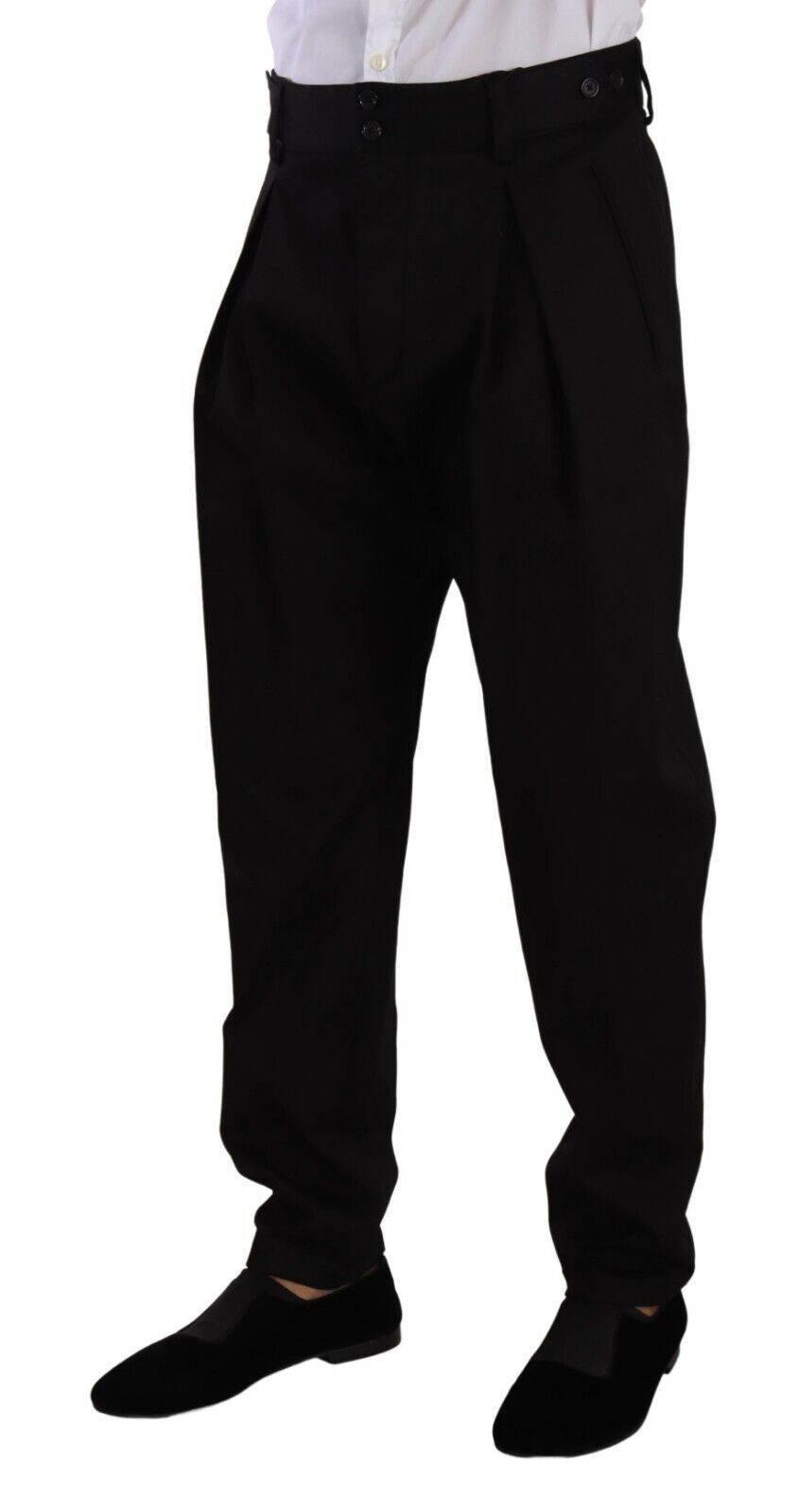 Dolce & Gabbana Black Cotton High Waist Men Trouser Dress Pants - Hilstor