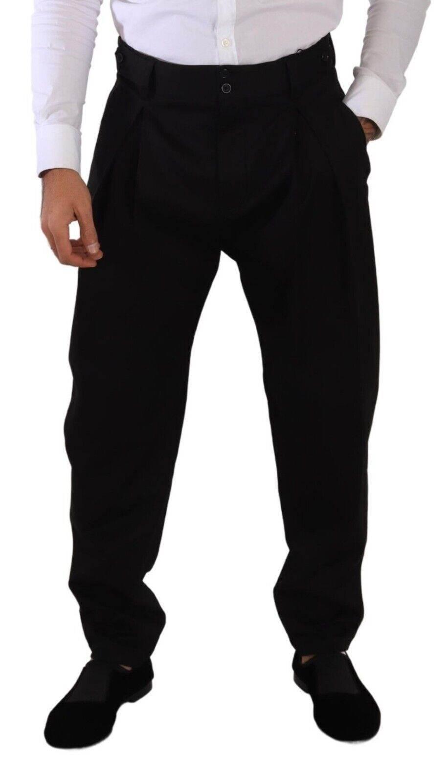 Dolce & Gabbana Black Cotton High Waist Men Trouser Dress Pants - Hilstor