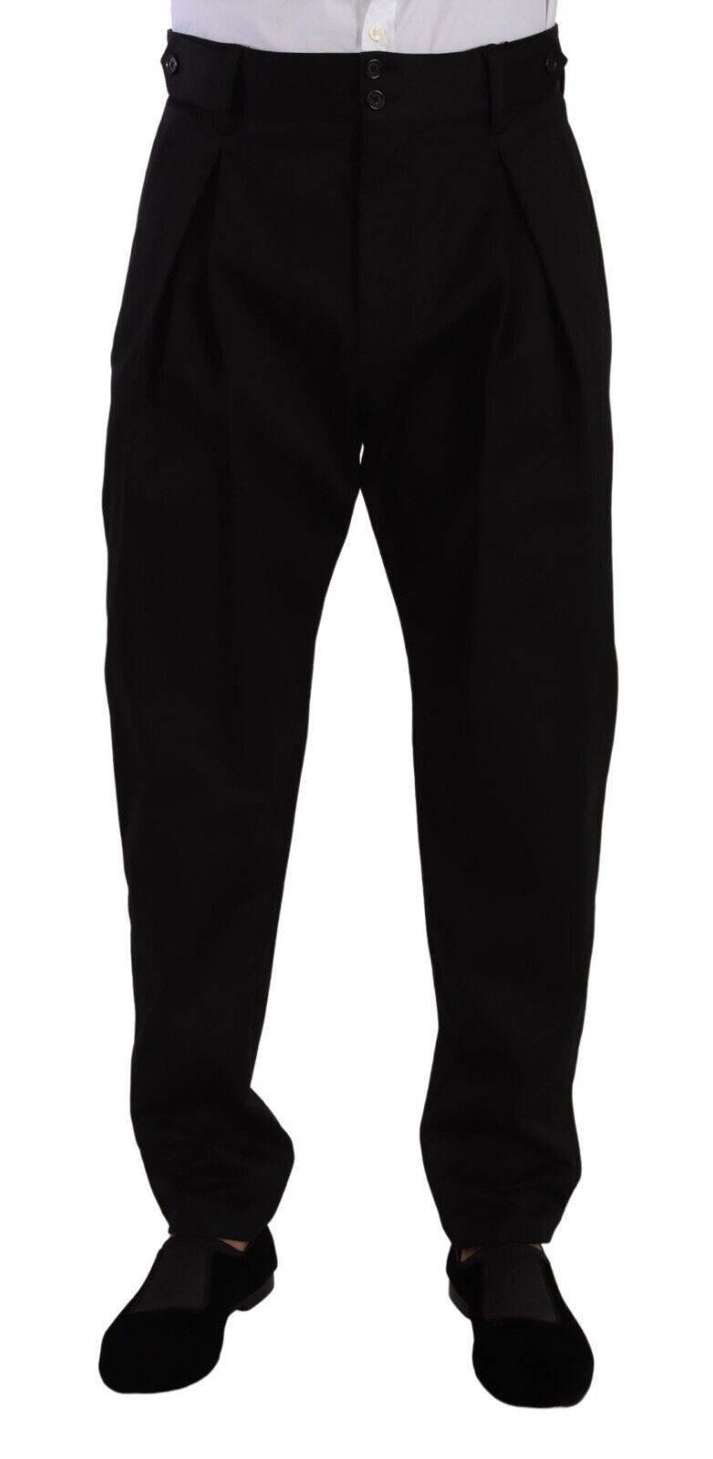 Dolce & Gabbana Black Cotton High Waist Men Trouser Dress Pants - Hilstor