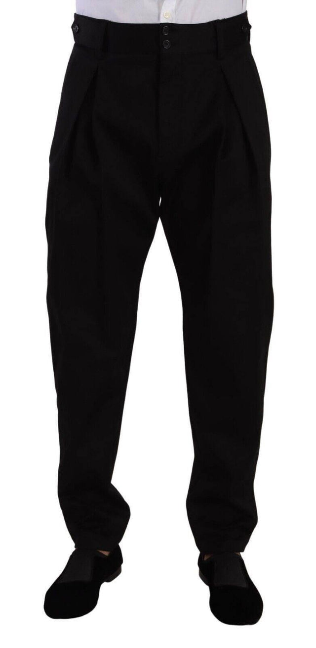 Dolce & Gabbana Black Cotton High Waist Men Trouser Dress Pants - Hilstor