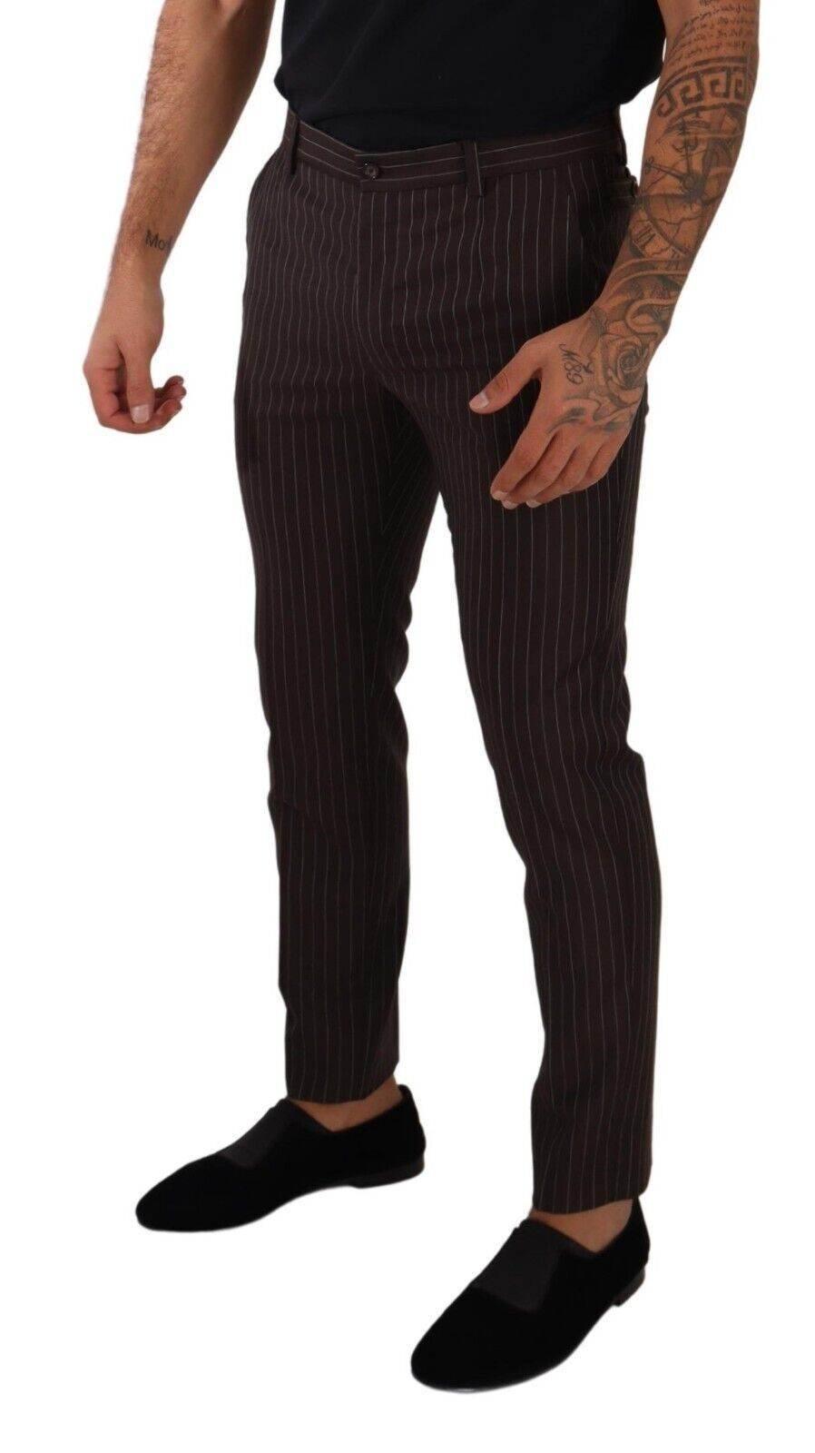 Dolce & Gabbana Brown Striped Wool Formal Trouser Dress Pants - Hilstor