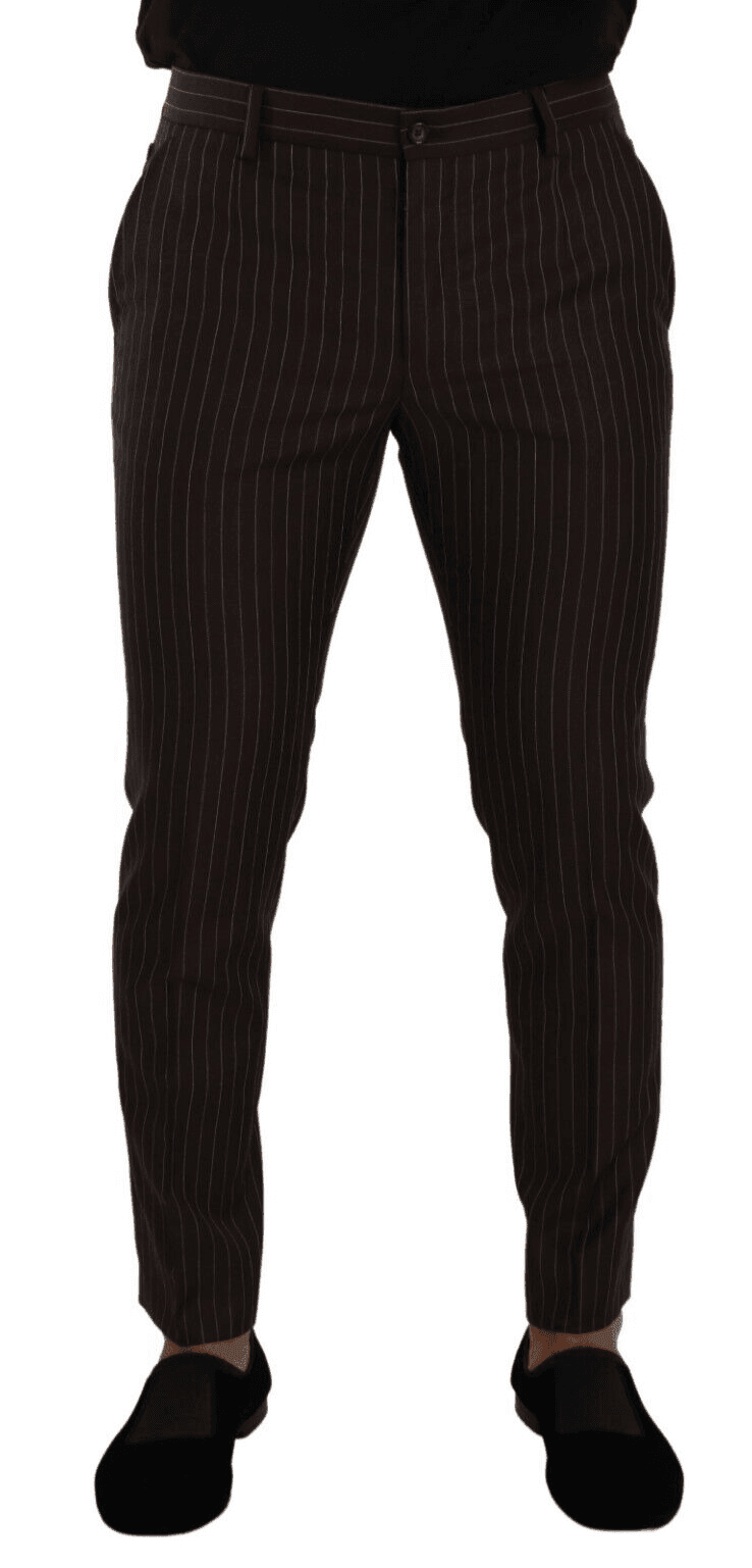 Dolce & Gabbana Brown Striped Wool Formal Trouser Dress Pants - Hilstor
