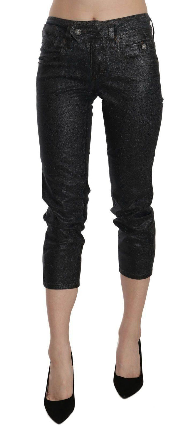 John Galliano Black Washed Mid Waist Slim Leg Cropped Denim Pants - Hilstor