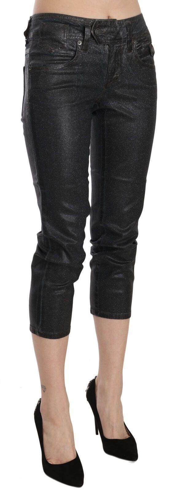John Galliano Black Washed Mid Waist Slim Leg Cropped Denim Pants - Hilstor