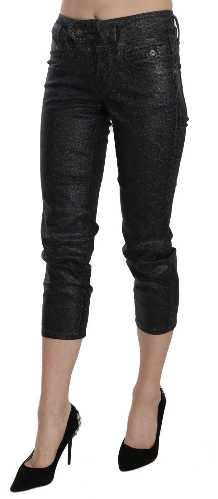 John Galliano Black Washed Mid Waist Slim Leg Cropped Denim Pants - Hilstor