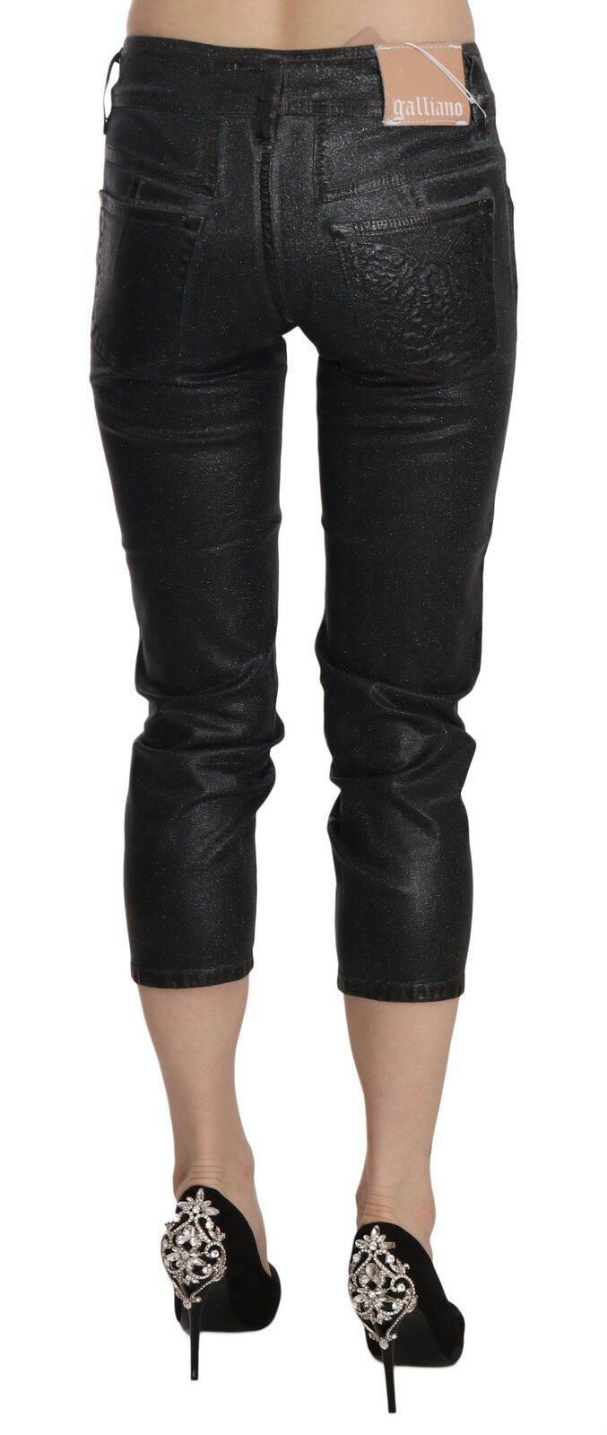 John Galliano Black Washed Mid Waist Slim Leg Cropped Denim Pants - Hilstor