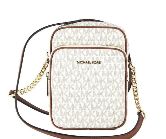 Michael Kors Jet Set Medium Vanilla PVC North South Chain Crossbody Handbag - Hilstor