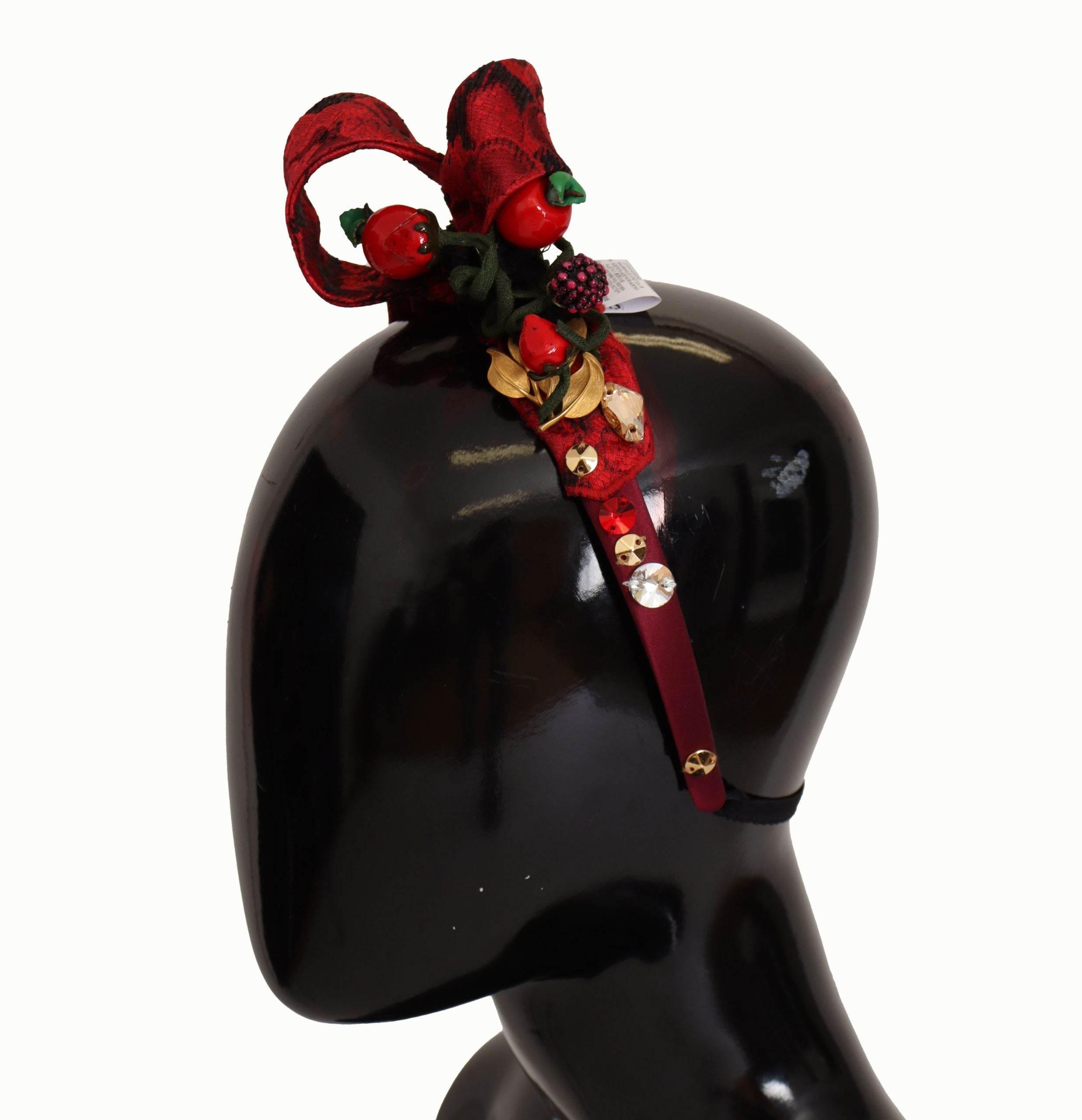 Dolce & Gabbana Cherry Sicily Embellished Red Diadem - Hilstor