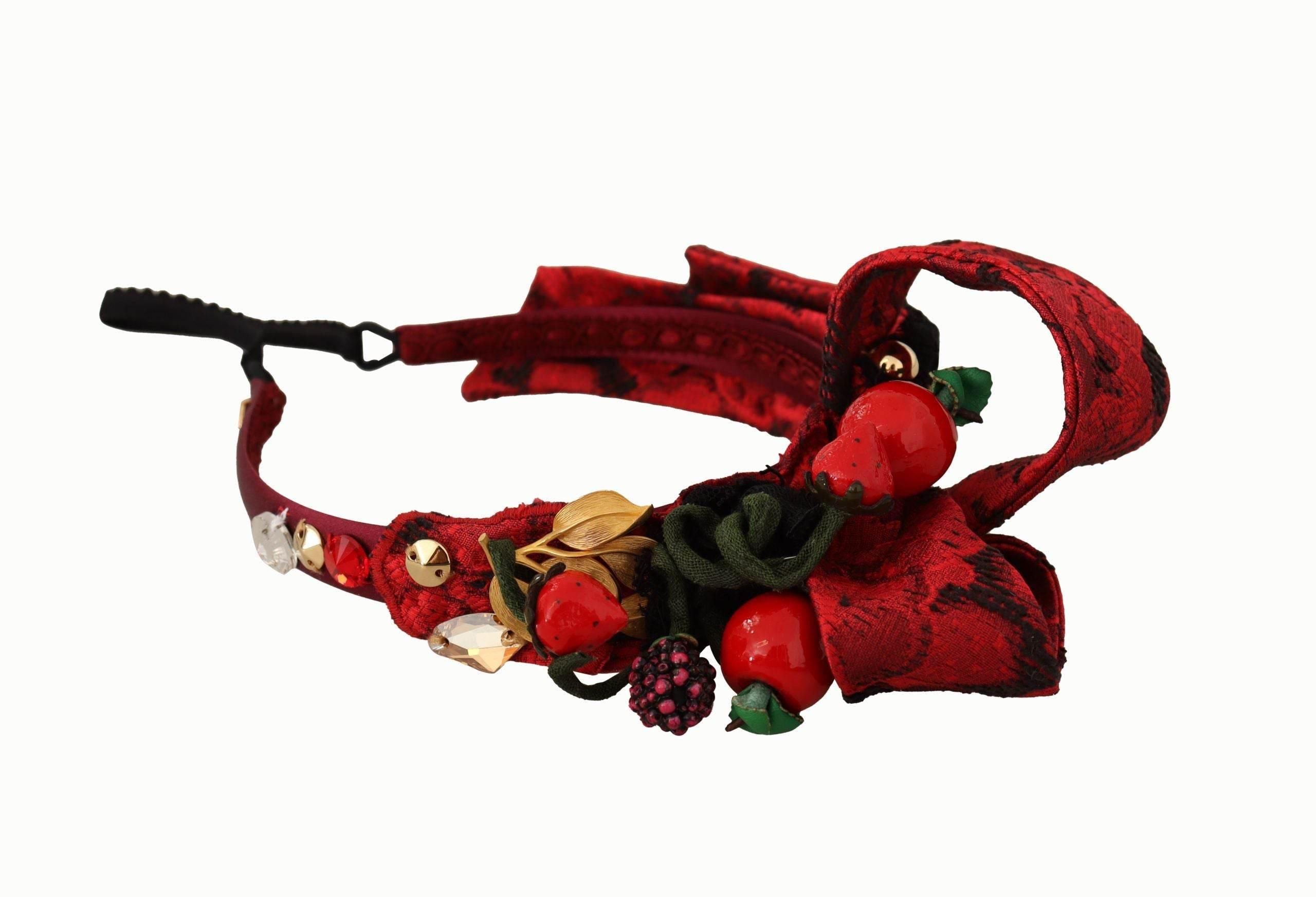 Dolce & Gabbana Cherry Sicily Embellished Red Diadem - Hilstor