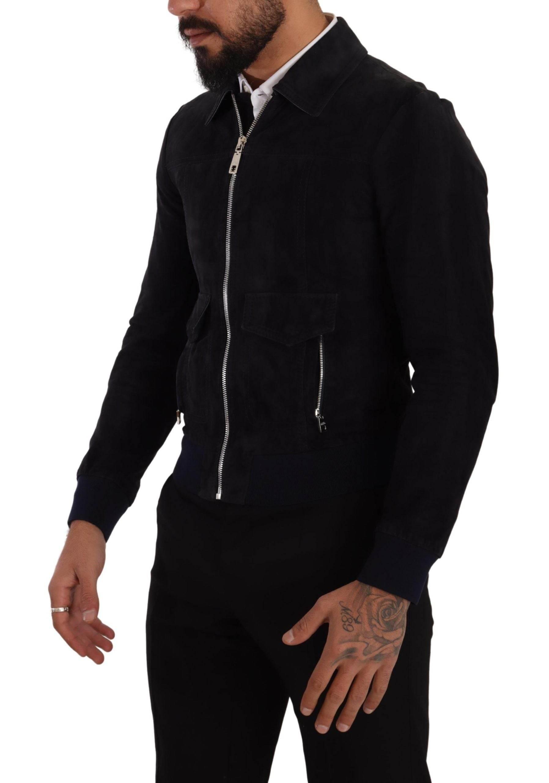 Dolce & Gabbana Blue Suede Lambskin Leather Coat Jacket - Hilstor