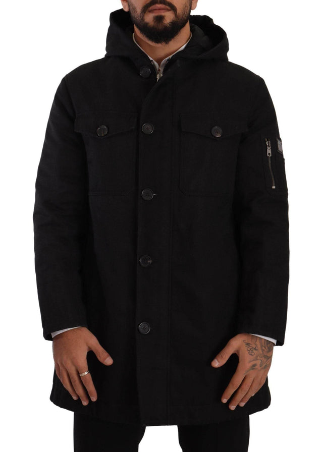 Dolce & Gabbana Black Denim Hooded Parka Coat Winter Jacket - Hilstor