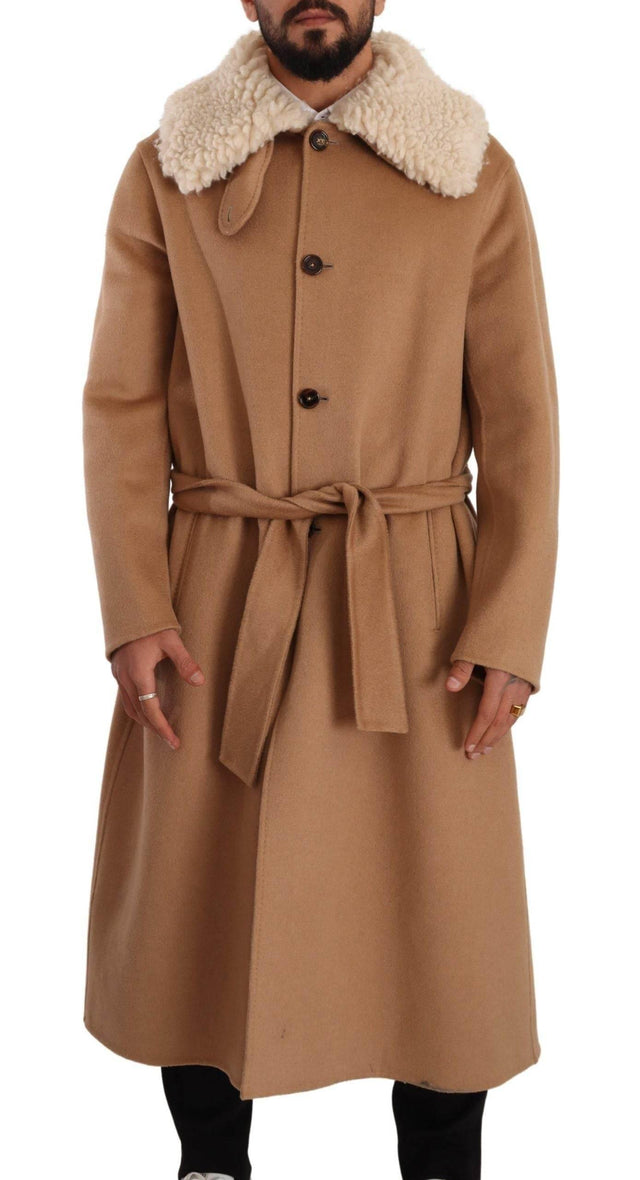 Dolce & Gabbana Beige Camel Skin Cashmere Shearling Overcoat Jacket - Hilstor