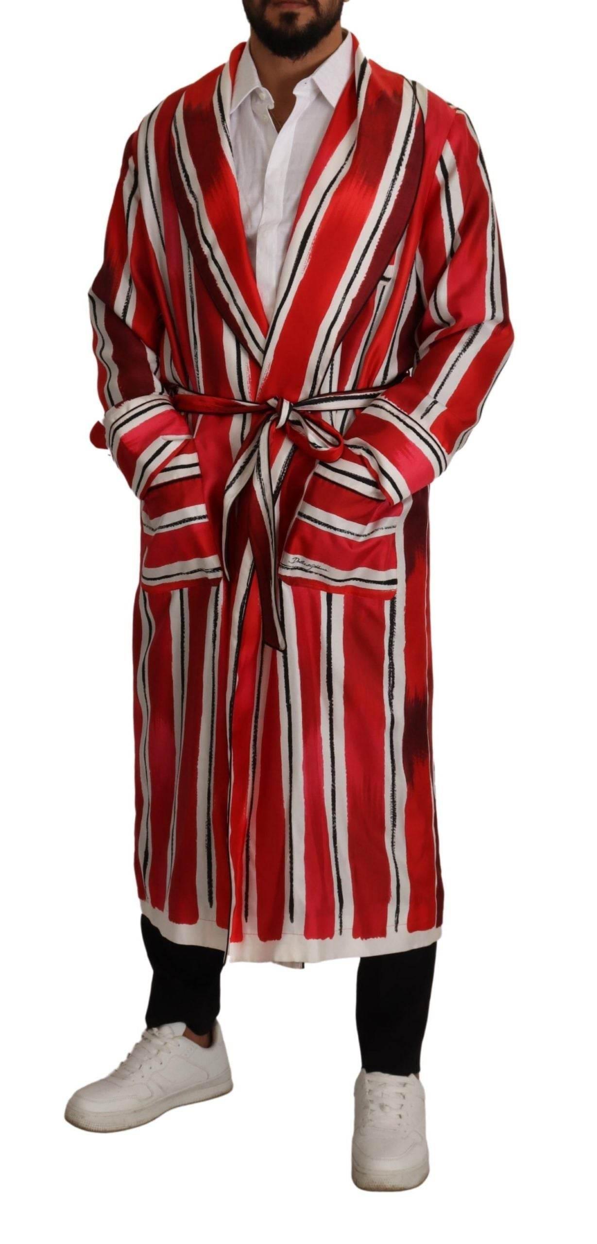 Dolce & Gabbana Chic Striped Silk Sleepwear Robe - Hilstor