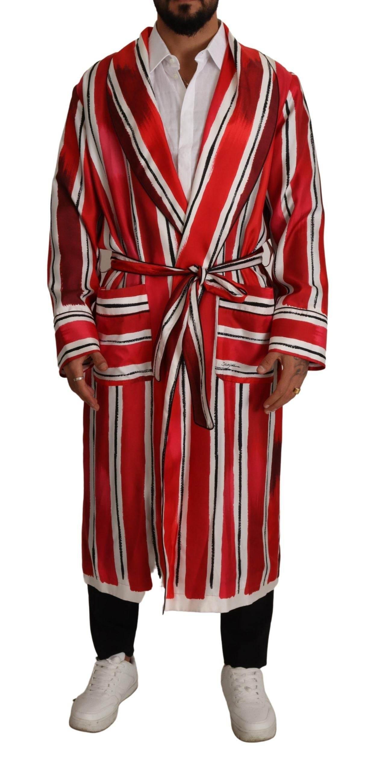 Dolce & Gabbana Chic Striped Silk Sleepwear Robe - Hilstor