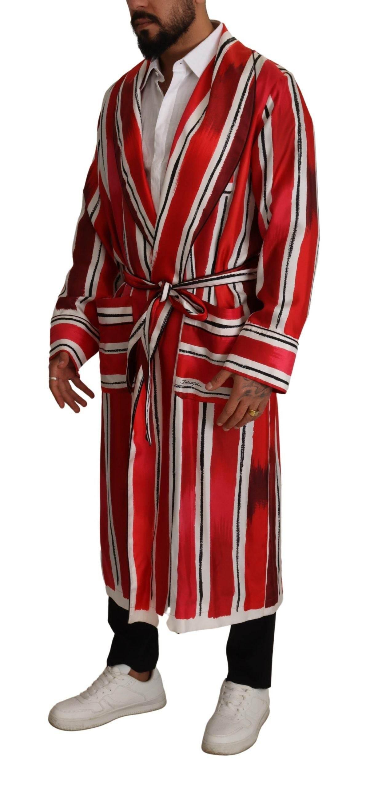 Dolce & Gabbana Chic Striped Silk Sleepwear Robe - Hilstor