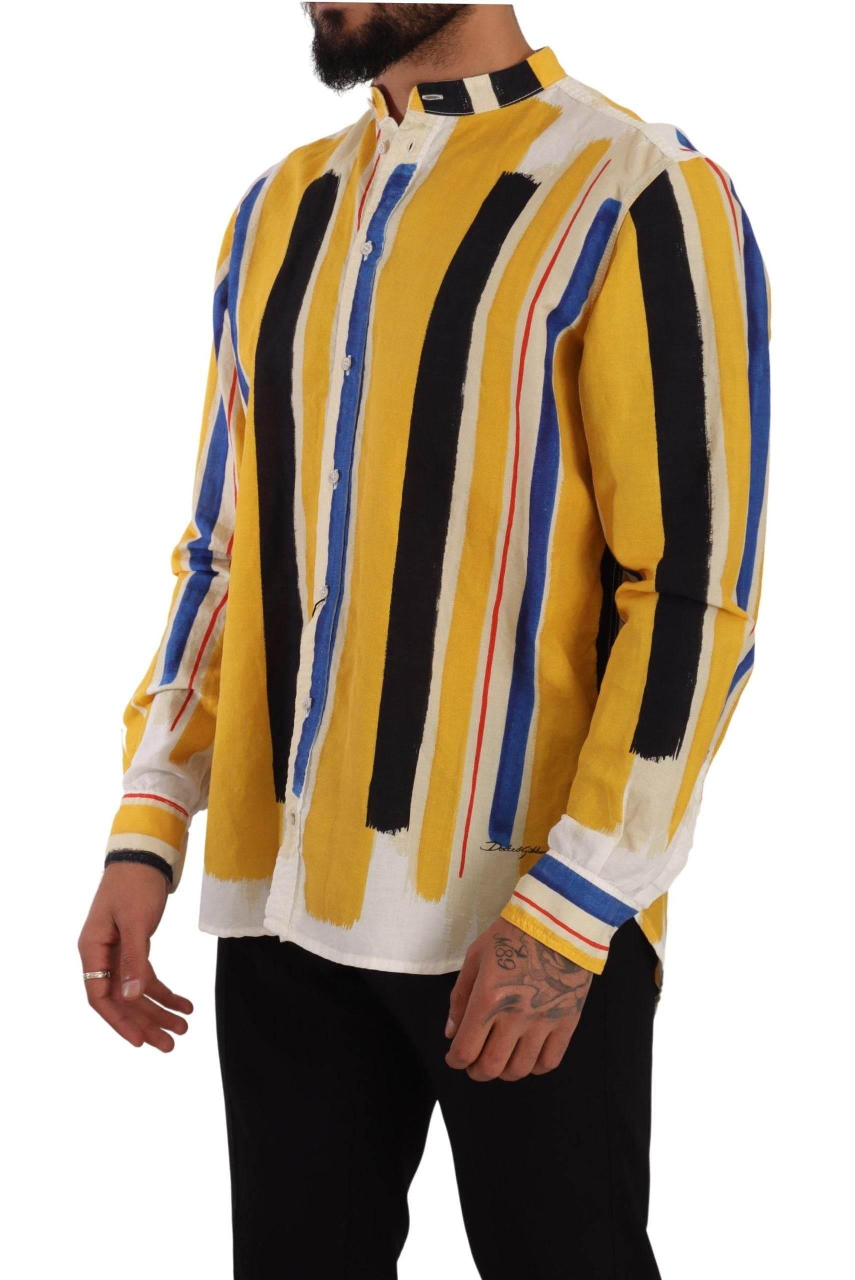 Dolce & Gabbana Elegant Yellow Striped Henley Shirt - Hilstor