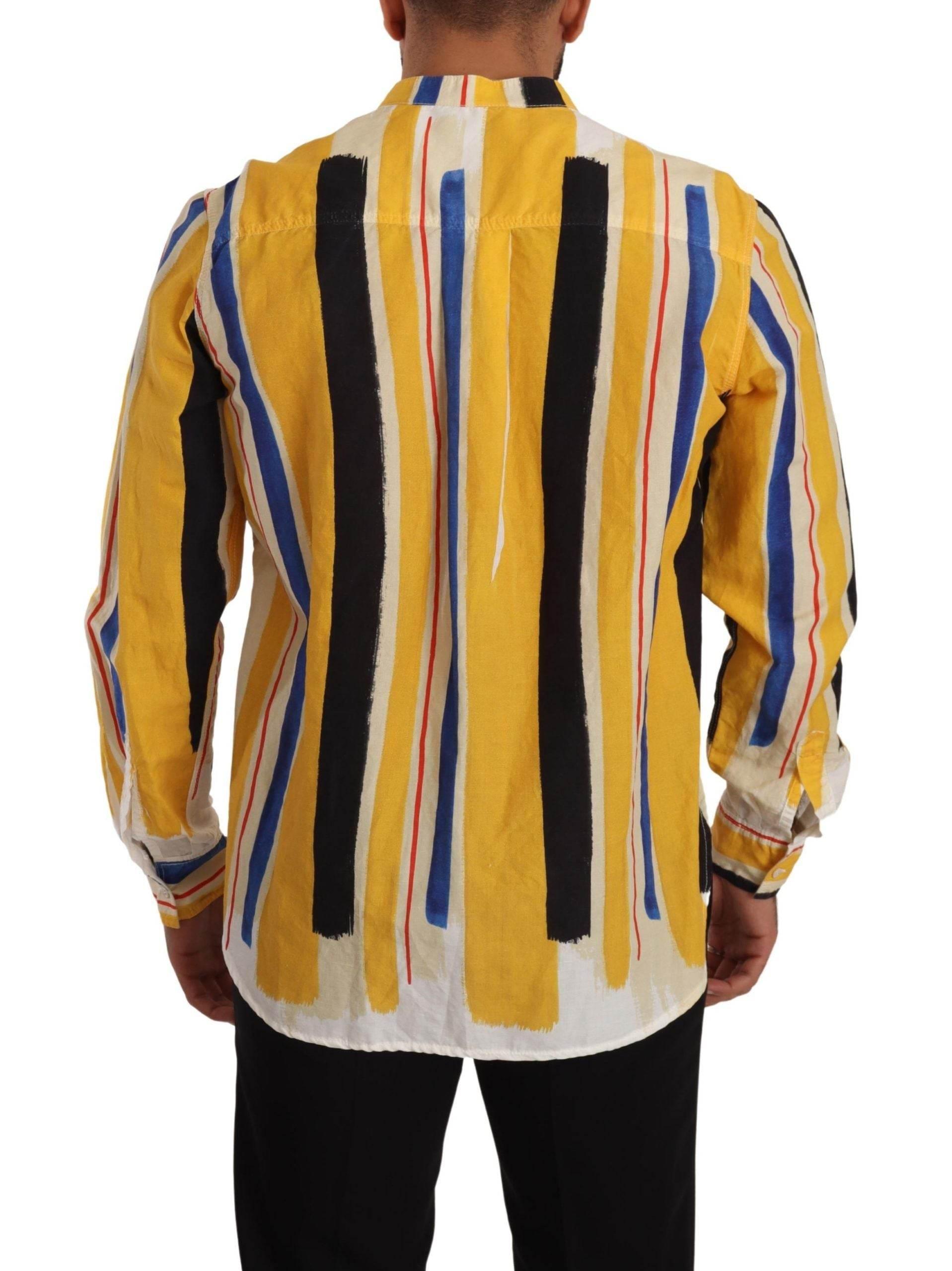 Dolce & Gabbana Elegant Yellow Striped Henley Shirt - Hilstor
