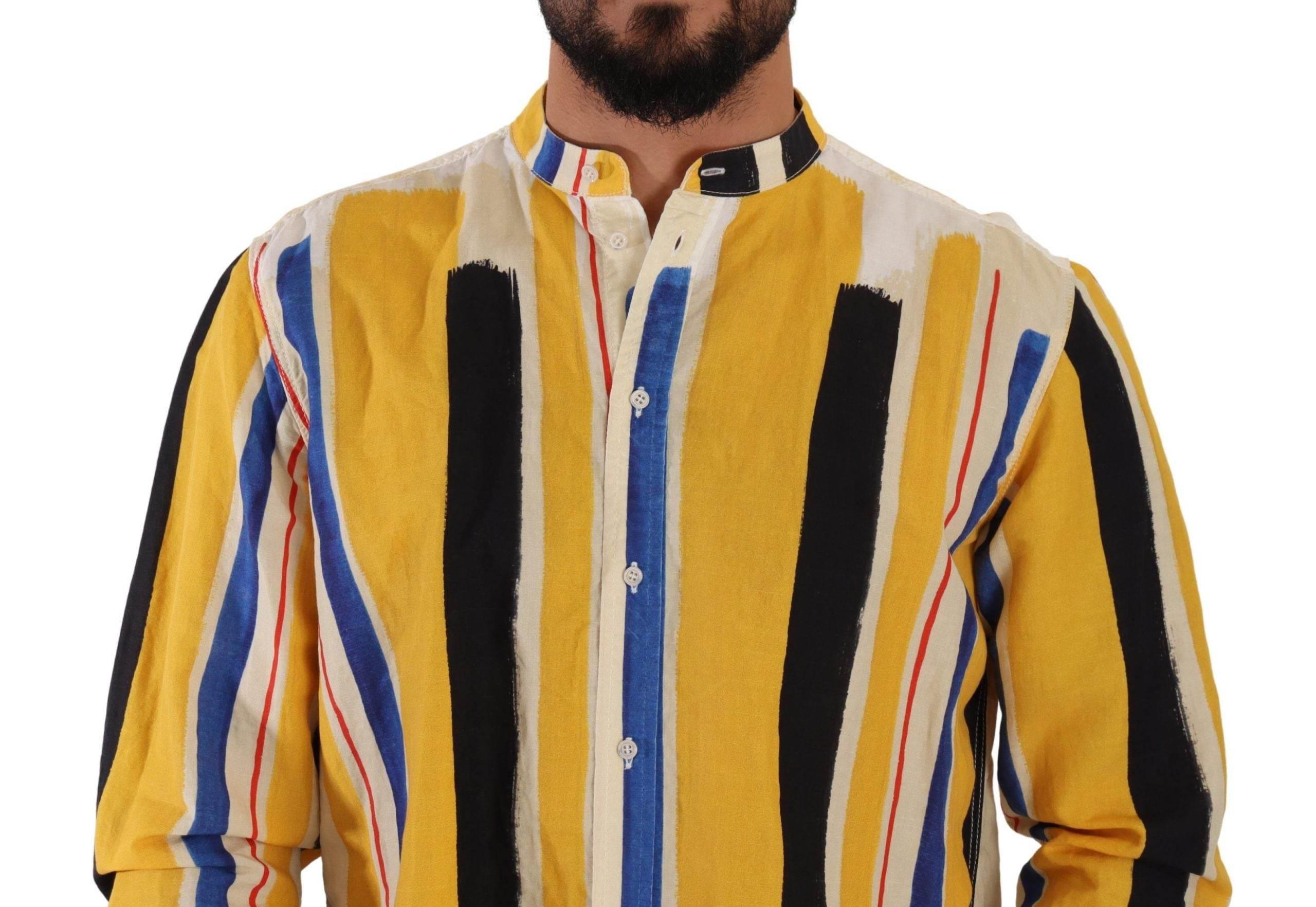 Dolce & Gabbana Elegant Yellow Striped Henley Shirt - Hilstor