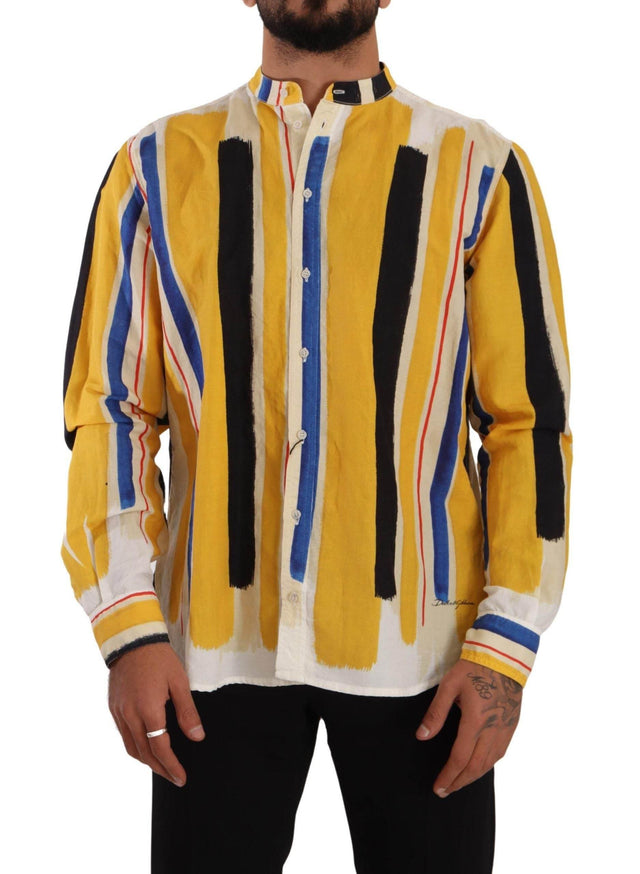 Dolce & Gabbana Elegant Yellow Striped Henley Shirt - Hilstor