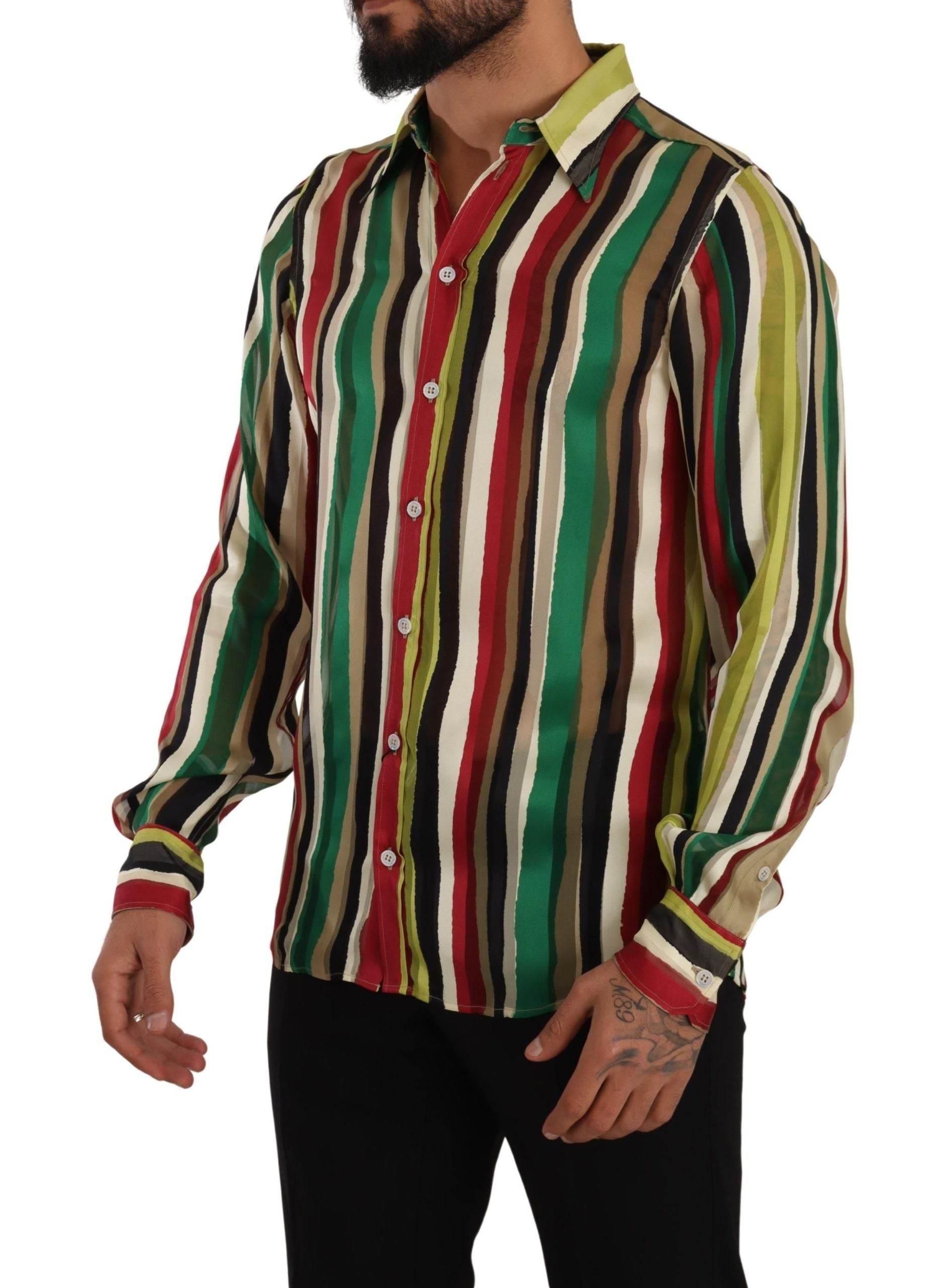 Dolce & Gabbana Elegant Multicolor Striped Silk Blend Shirt - Hilstor