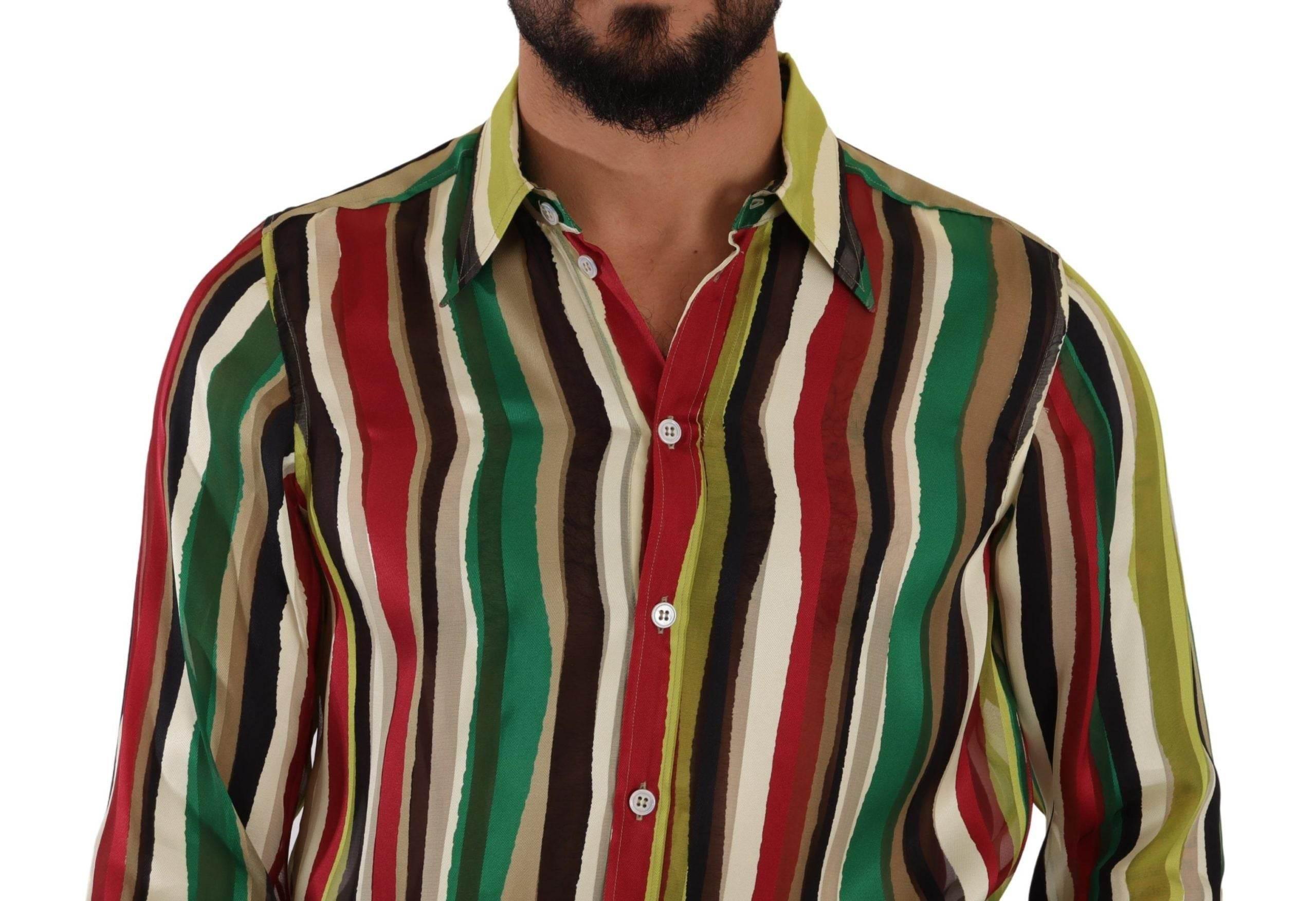 Dolce & Gabbana Elegant Multicolor Striped Silk Blend Shirt - Hilstor