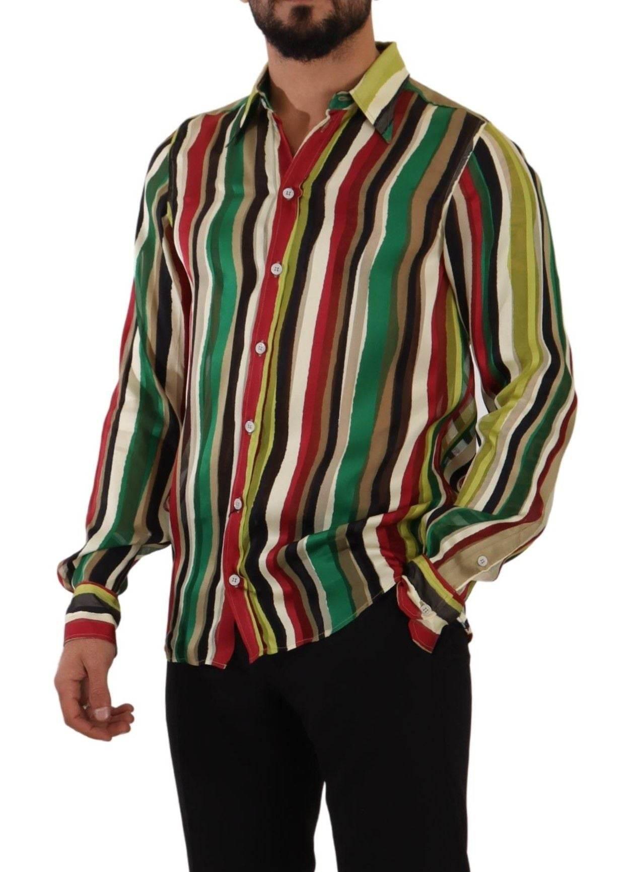 Dolce & Gabbana Elegant Multicolor Striped Silk Blend Shirt - Hilstor