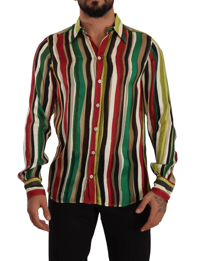 Dolce & Gabbana Elegant Multicolor Striped Silk Blend Shirt - Hilstor
