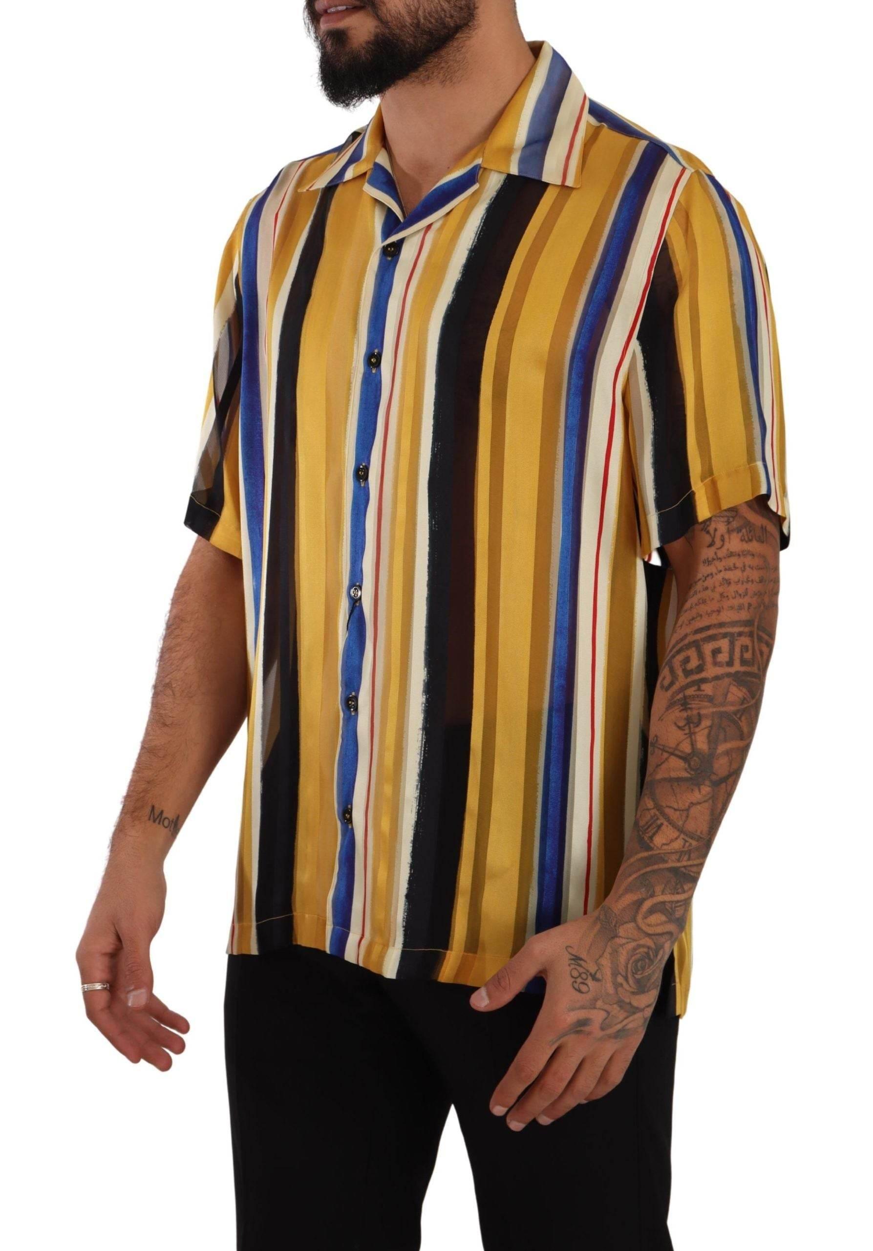 Dolce & Gabbana Yellow Striped Silk-Blend Men's Shirt - Hilstor
