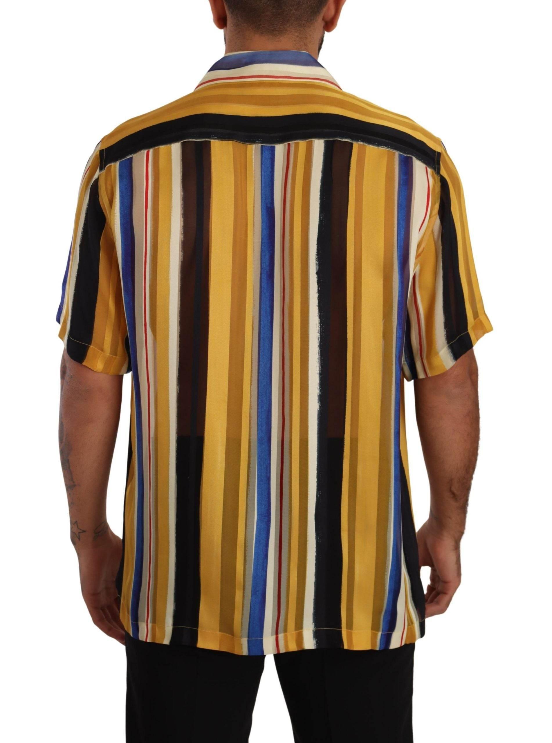 Dolce & Gabbana Yellow Striped Silk-Blend Men's Shirt - Hilstor